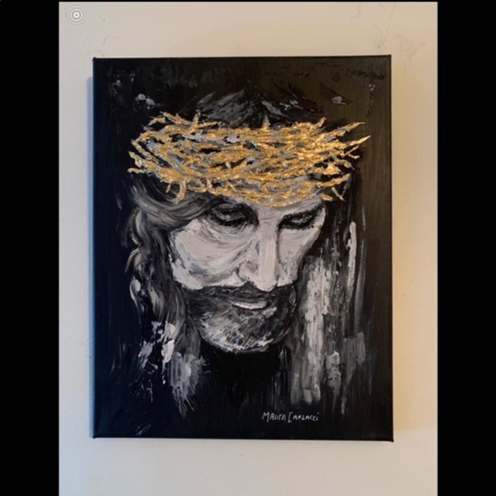 Stretch Canvas w/textured medium and acrylic with 22 carat gold leaf - 11x14